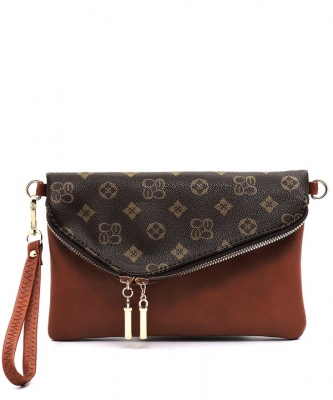 Monogrammed Envelope Clutch CS2585 BROWN/TAN